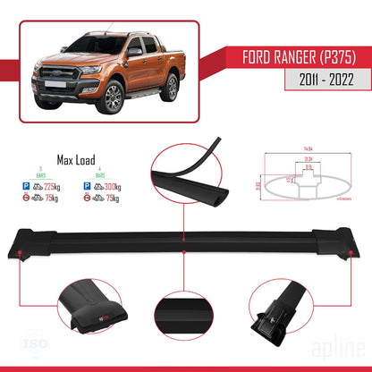 Compatibile con Ford Ranger (P375) 2011-2022 modello FLY Barre portatutto per auto Portapacchi in alluminio nero 3 barre