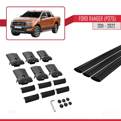 Compatibile con Ford Ranger (P375) 2011-2022 modello FLY Barre portatutto per auto Portapacchi in alluminio nero 3 barre