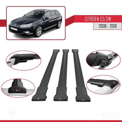 Compatibile con Citroen C5 II Tourer 2008-2018 modello FLY Barre portatutto per auto Portapacchi in alluminio nero 3 barre