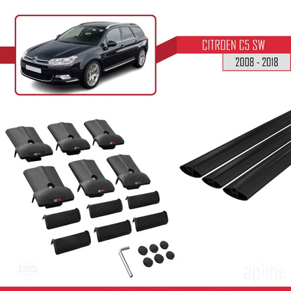 Compatibile con Citroen C5 II Tourer 2008-2018 modello FLY Barre portatutto per auto Portapacchi in alluminio nero 3 barre