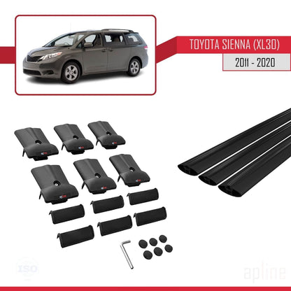Compatible avec Toyota Sienna 3 (XL30) 2011-2020 FLY Model Barres de Toit Railing Porte-Bagages de Voiture Noir Aluminium 3 Barres