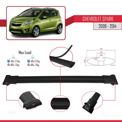 Compatibile con Chevrolet Spark (M300) 2009-2014 modello FLY Barre portatutto per auto Portapacchi in alluminio nero 3 barre