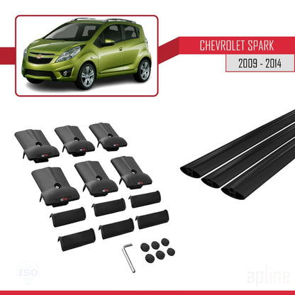 Compatibile con Chevrolet Spark (M300) 2009-2014 modello FLY Barre portatutto per auto Portapacchi in alluminio nero 3 barre