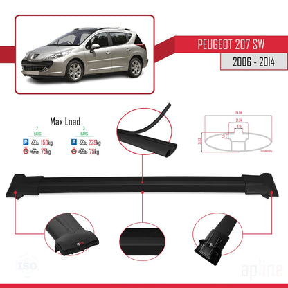 Compatible avec Peugeot 207 Break 2006-2014 FLY Model Barres de Toit Railing Porte-Bagages de Voiture Noir Aluminium 2 Barres