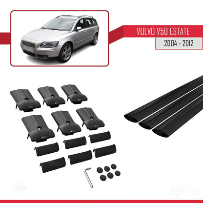 Compatible avec Volvo V50 2004-2012 FLY Model Barres de Toit Railing Porte-Bagages de Voiture Noir Aluminium 3 Barres