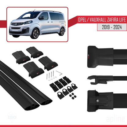 Compatible avec Opel Zafira Life 2019-2025 FLY Model Barres de Toit Railing Porte-Bagages de Voiture Noir Aluminium 2 Barres