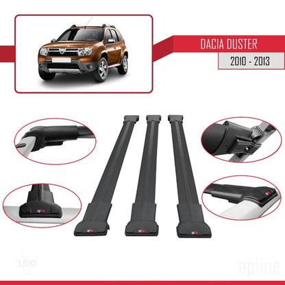Compatibile con Dacia Duster (HS) Pre-Facelift 2010-2013 modello FLY Barre portatutto per auto Portapacchi in alluminio nero 3 barre