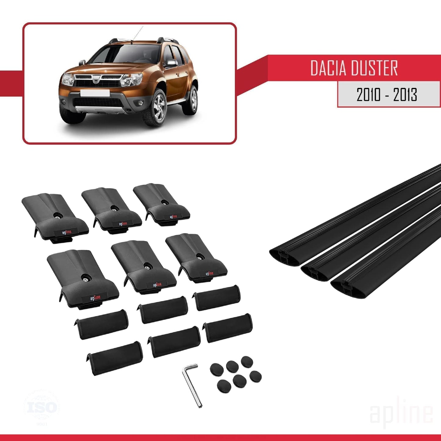 Compatibile con Dacia Duster (HS) Pre-Facelift 2010-2013 modello FLY Barre portatutto per auto Portapacchi in alluminio nero 3 barre