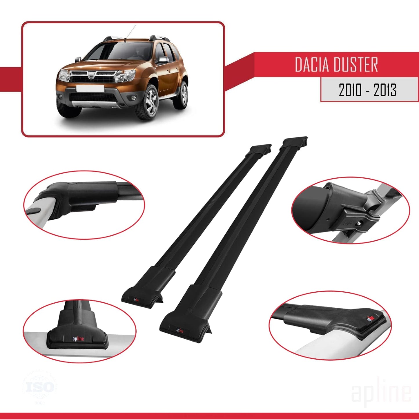 Compatibile con Dacia Duster (HS) Pre-Facelift 2010-2013 modello FLY Barre portatutto per auto Portapacchi in alluminio nero 2 barre