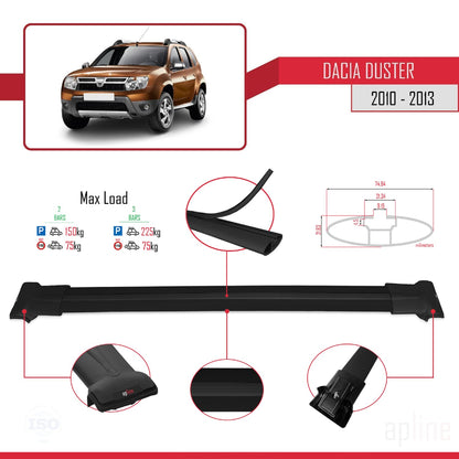 Compatibile con Dacia Duster (HS) Pre-Facelift 2010-2013 modello FLY Barre portatutto per auto Portapacchi in alluminio nero 2 barre
