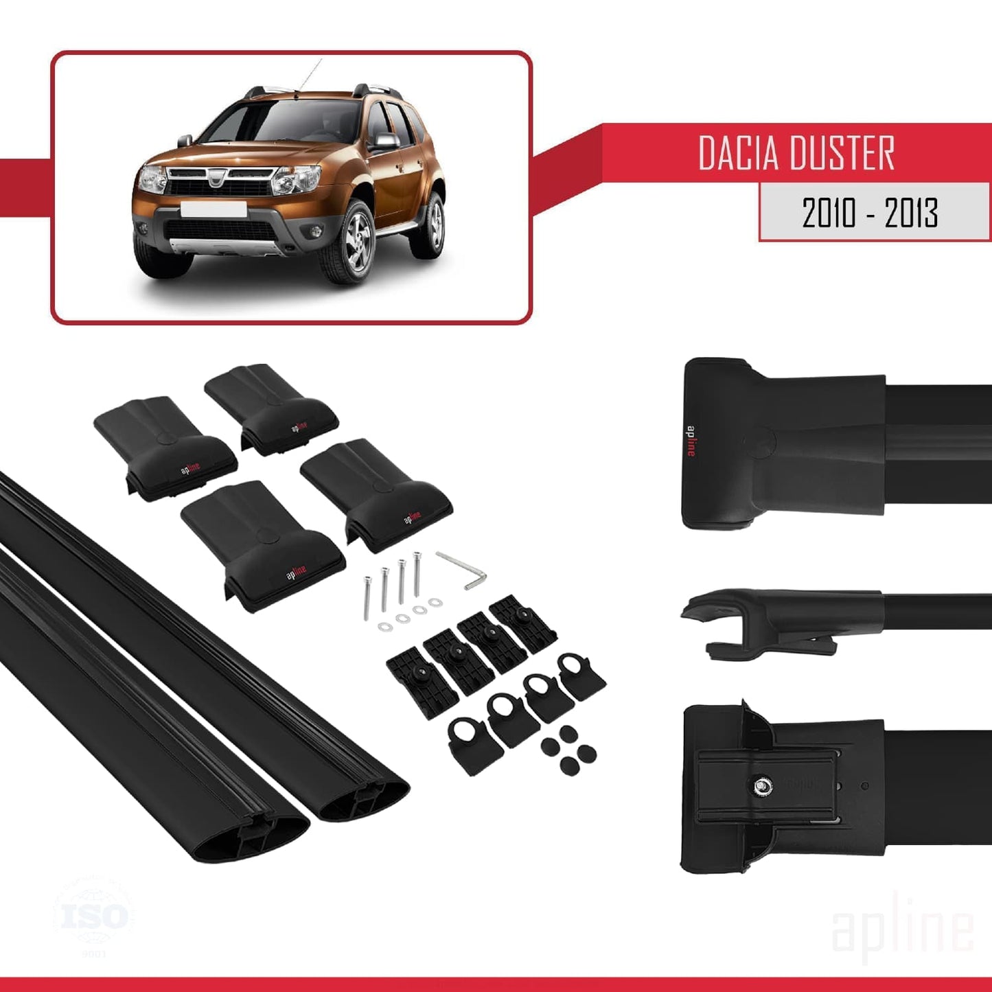Compatibile con Dacia Duster (HS) Pre-Facelift 2010-2013 modello FLY Barre portatutto per auto Portapacchi in alluminio nero 2 barre