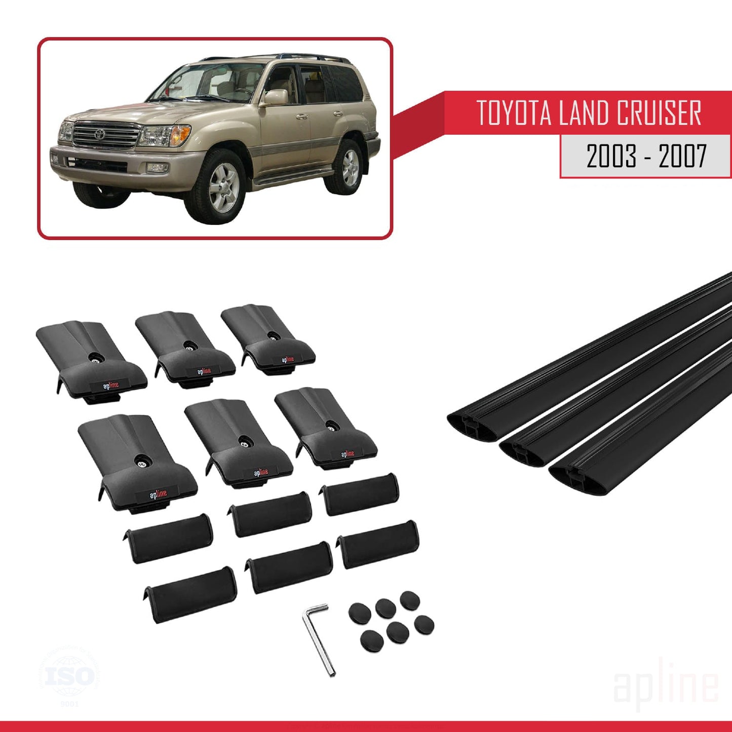 Compatible avec Toyota Land Cruiser (J100) 2003-2007 FLY Model Barres de Toit Railing Porte-Bagages de Voiture Noir Aluminium 3 Barres