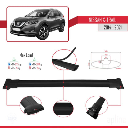 Compatible avec Nissan X-Trail 3 (T32) 2014-2021 FLY Model Barres de Toit Railing Porte-Bagages de Voiture Noir Aluminium 3 Barres