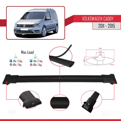 Compatible avec Volkswagen Caddy 3 (SA) 2015-2019 FLY Model Barres de Toit Railing Porte-Bagages de Voiture Noir Aluminium 2 Barres