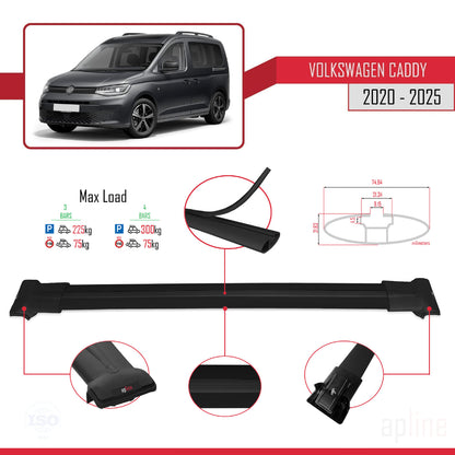 Compatible avec Volkswagen Caddy 4 (SB) 2020-2025 FLY Model Barres de Toit Railing Porte-Bagages de Voiture Noir Aluminium 4 Barres