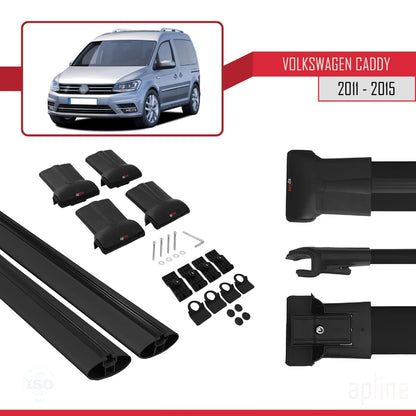 Compatible avec Volkswagen Caddy 3 (SA) 2015-2019 FLY Model Barres de Toit Railing Porte-Bagages de Voiture Noir Aluminium 2 Barres