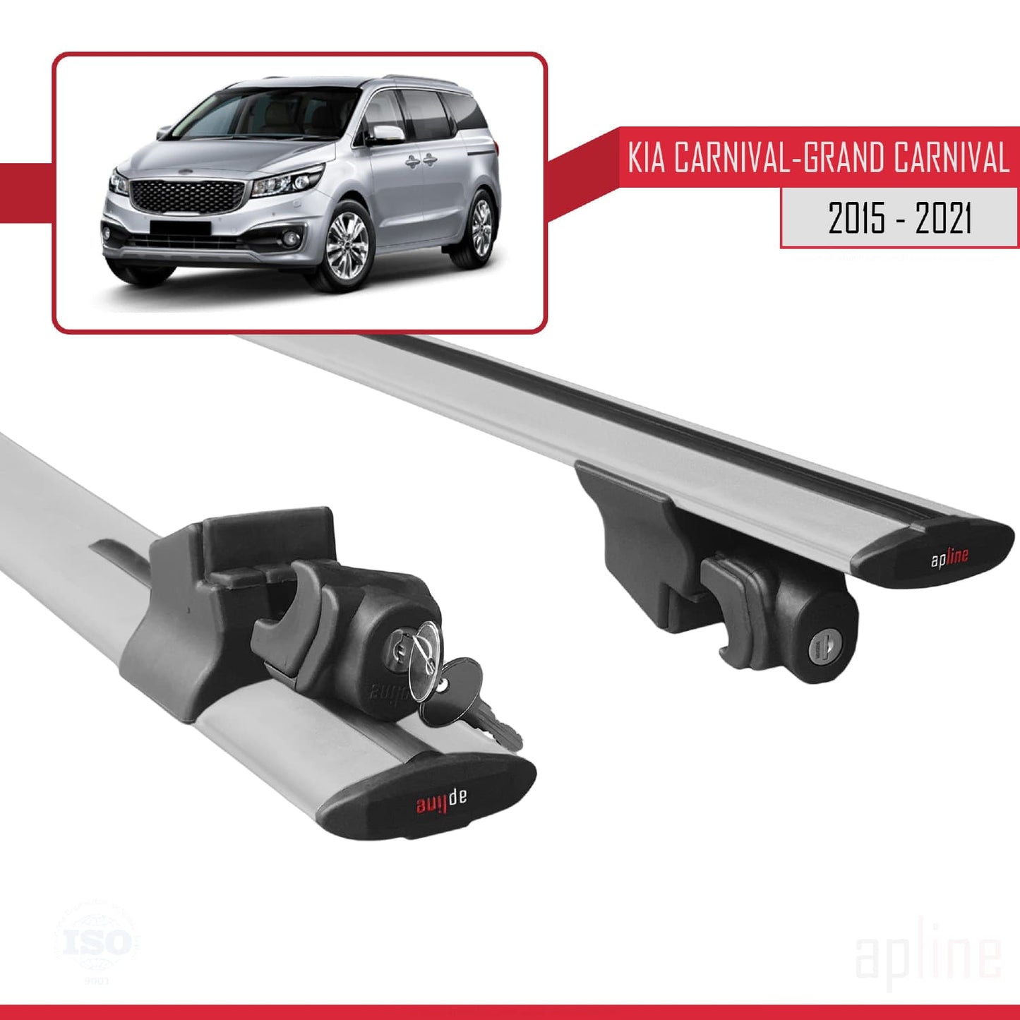 Compatible avec Kia Carnival 3 (YP) 2015-2021 HOOK Model Barres de Toit Railing Porte-Bagages de Voiture Gris Aluminium 2 Barres