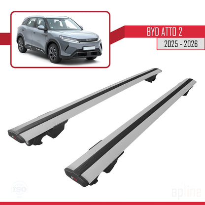 Compatible avec BYD Atto 2 2025-2026 HOOK Model Barres de Toit Railing Porte-Bagages de Voiture Gris Aluminium 2 Barres