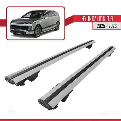 Compatible avec Hyundai Ioniq 9 2025-2026 HOOK Model Barres de Toit Railing Porte-Bagages de Voiture Gris Aluminium 2 Barres