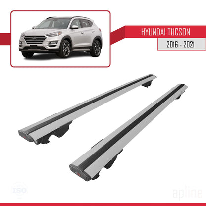 Compatible with Hyundai Tucson 3 (TL) 2016-2021 HOOK Model Car Roof Rack Cross Bar Grey Aluminium 2 Bars