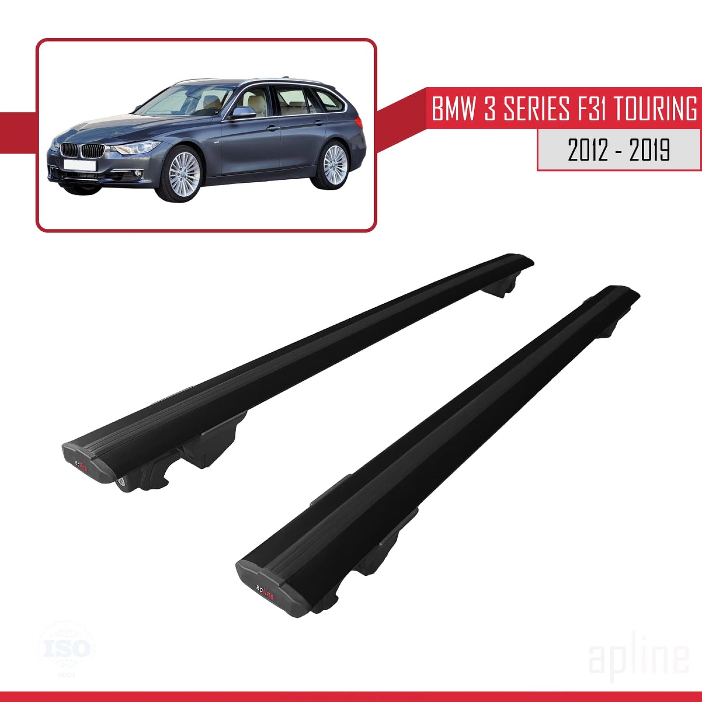 Kompatibel mit BMW 3er (F31) Touring 2012-2019 HOOK Modell Dachgepäckträger Gepäckträger Schwarz Aluminium 2 Stangen