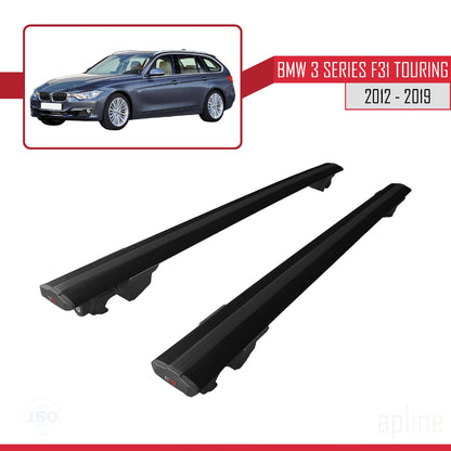 Kompatibel mit BMW 3er (F31) Touring 2012-2019 HOOK Modell Dachgepäckträger Gepäckträger Schwarz Aluminium 2 Stangen