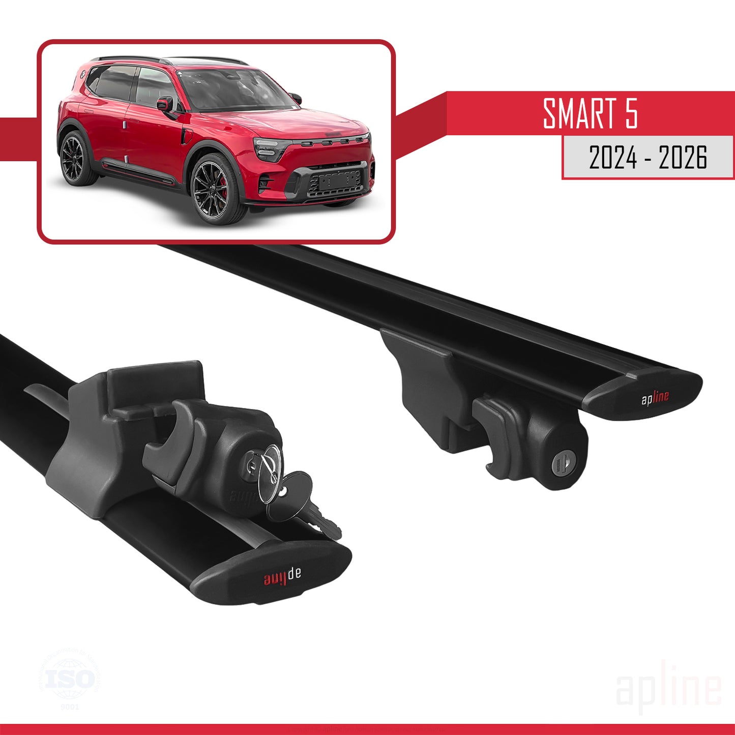 Compatible avec SMART #5 2024-2026 HOOK Model Barres de Toit Railing Porte-Bagages de Voiture Noir Aluminium 2 Barres