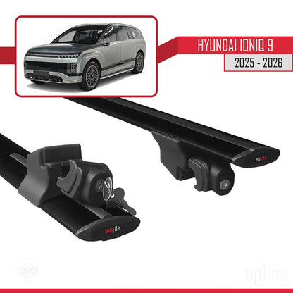 Compatible avec Hyundai Ioniq 9 2025-2026 HOOK Model Barres de Toit Railing Porte-Bagages de Voiture Noir Aluminium 2 Barres