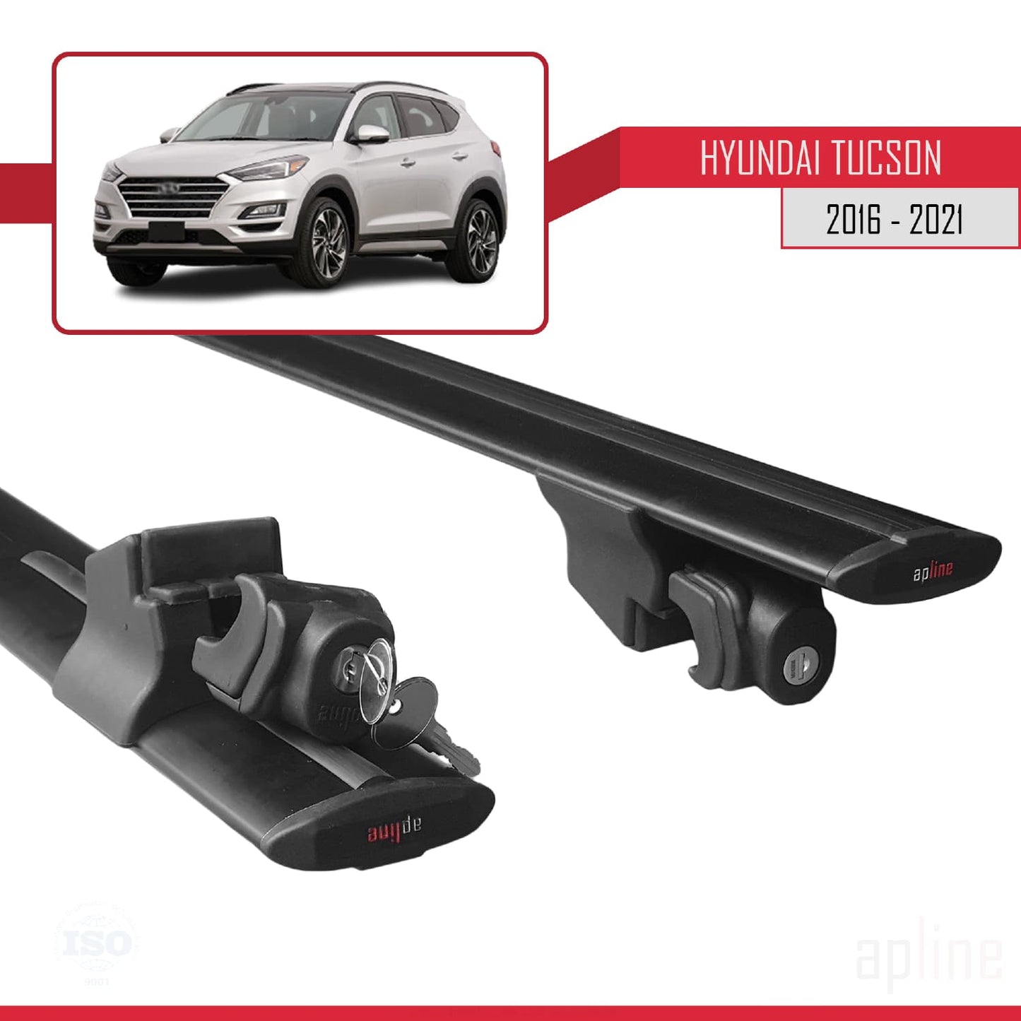 Compatibile con Hyundai Tucson 3 (TL) 2016-2021 modello HOOK Barre portatutto per auto Portapacchi in alluminio nero 2 barre