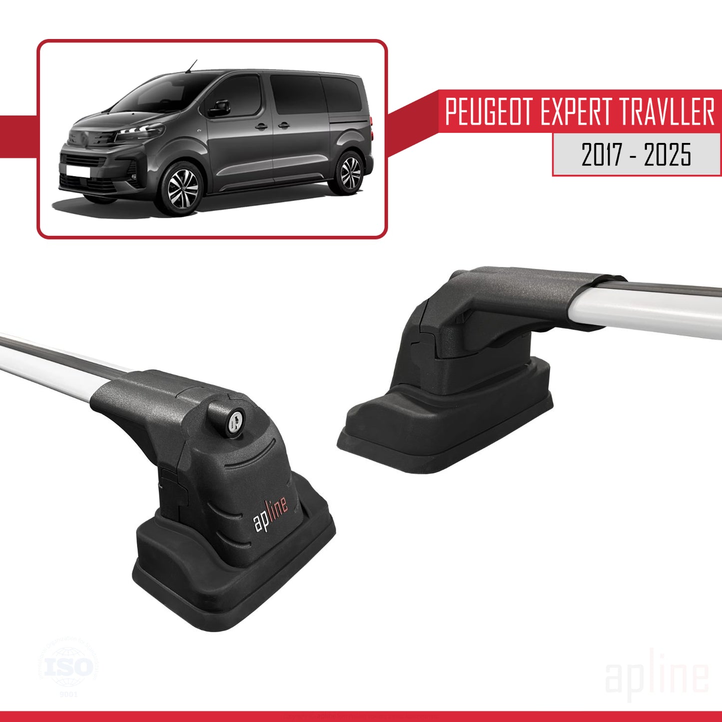 Compatible avec Peugeot Expert Traveller 2017-2025 ACE-3 Barres de Toit Railing Porte-Bagages de Voiture Gris Aluminium 2 Barres