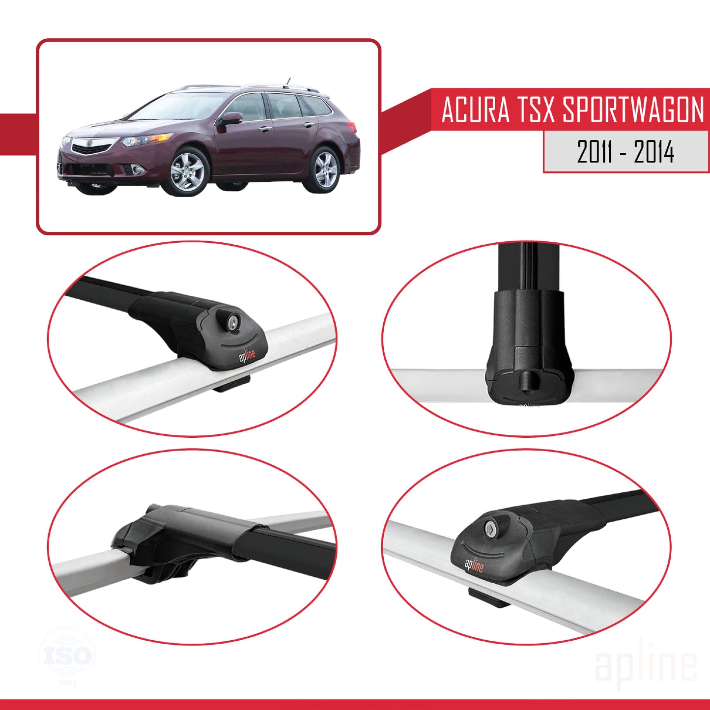 Compatible avec Acura TSX Sportwagon 2011-2014 ACE-1 Barres de Toit Railing Porte-Bagages de Voiture Noir Aluminium 2 Barres