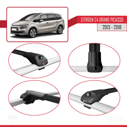 Compatibile con Citroen C4 Grand Picasso 2013-2018 ACE-1 Barre portatutto per auto Portapacchi in alluminio nero 2 barre