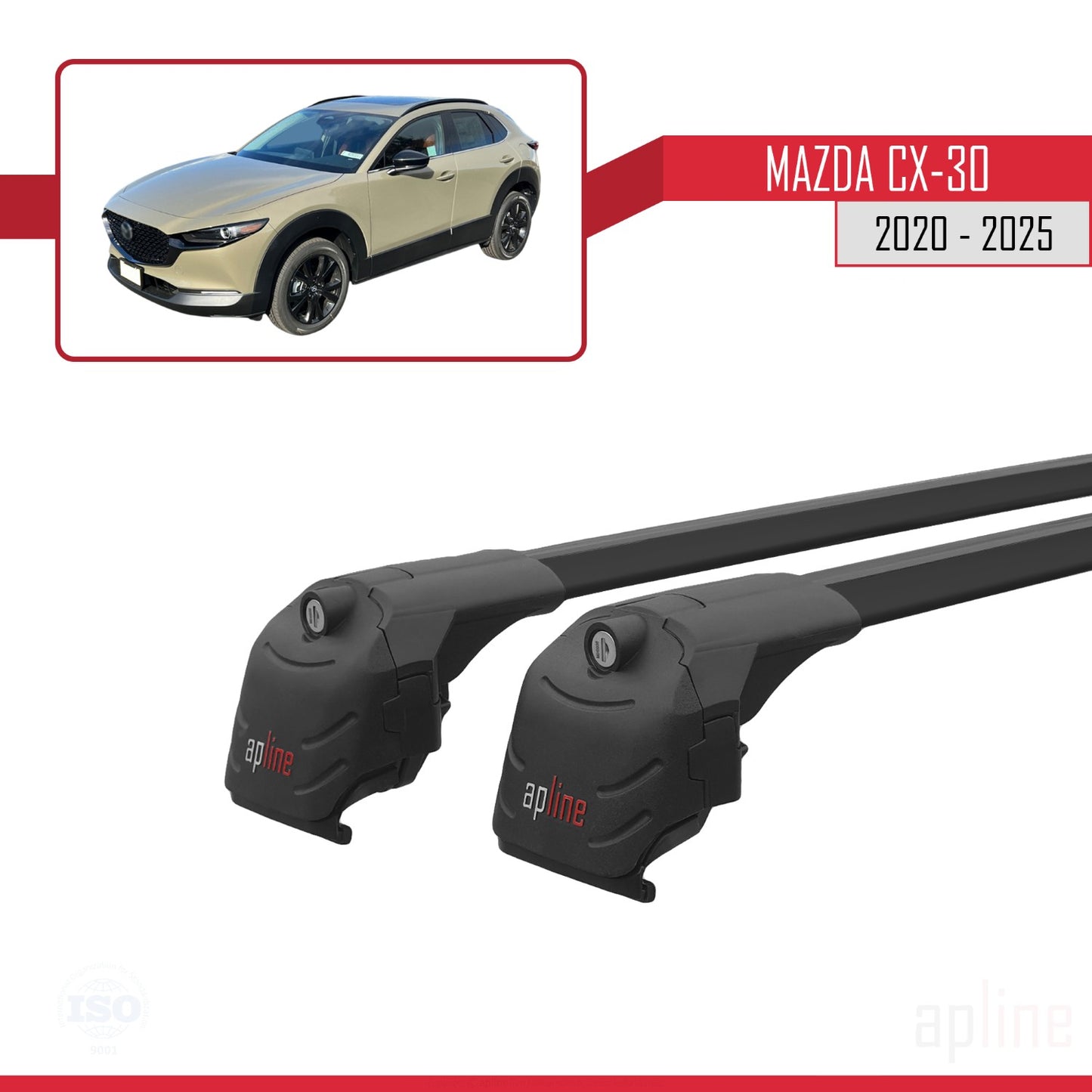 Compatible with Mazda CX-30 2020-2025 ACE-2 Car Roof Rack Cross Bar Black Aluminium 2 Bars