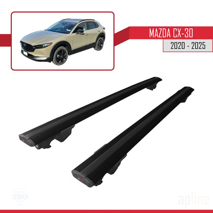 Compatible avec Mazda CX-30 2020-2025 HOOK Model Barres de Toit Railing Porte-Bagages de Voiture Noir Aluminium 2 Barres