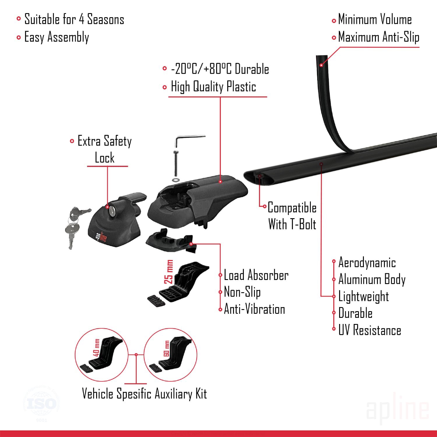 Compatible avec Audi 100 Avanta 1989-1994 ACE-1 Barres de Toit Railing Porte-Bagages de Voiture Noir Aluminium 2 Barres