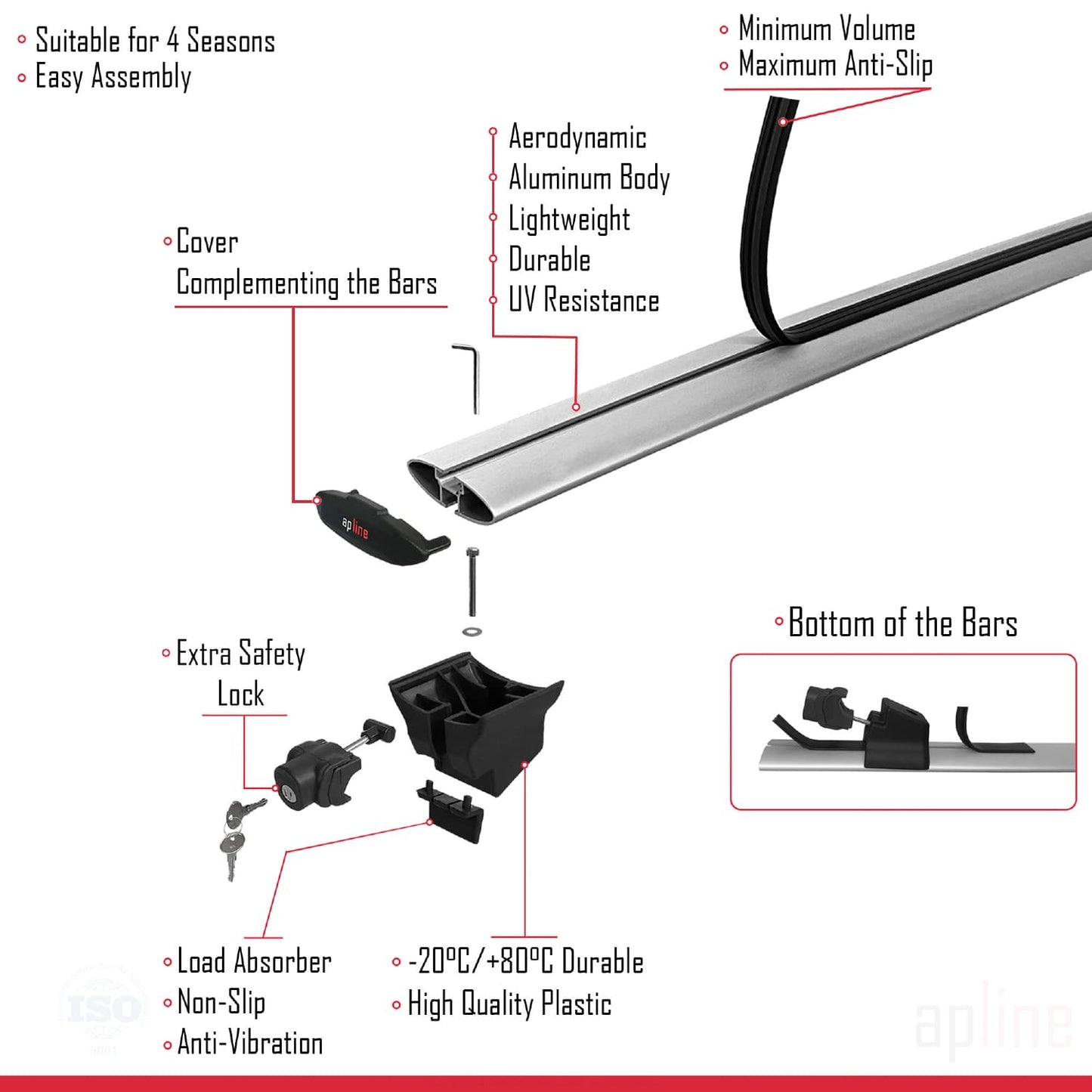Compatibile con A4 (B7) Avant 2005-2007 Modello HOOK Barre portatutto per auto Portapacchi Alluminio grigio 2 barre
