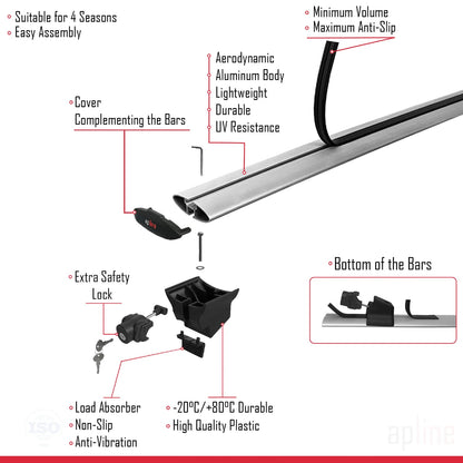 Compatibile con Peugeot Rifter 2023-2024 HOOK Model Barre Tetto Portapacchi Auto Barre Portatutto Grigo Alluminio 2 Barre