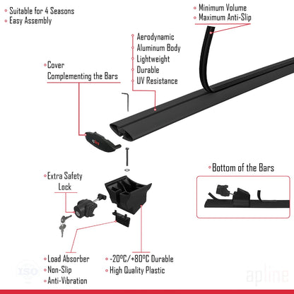 Compatibile con Renault Kadjar 2015-2022 HOOK Model Barre Tetto Portapacchi Auto Barre Portatutto Nero Alluminio 2 Barre