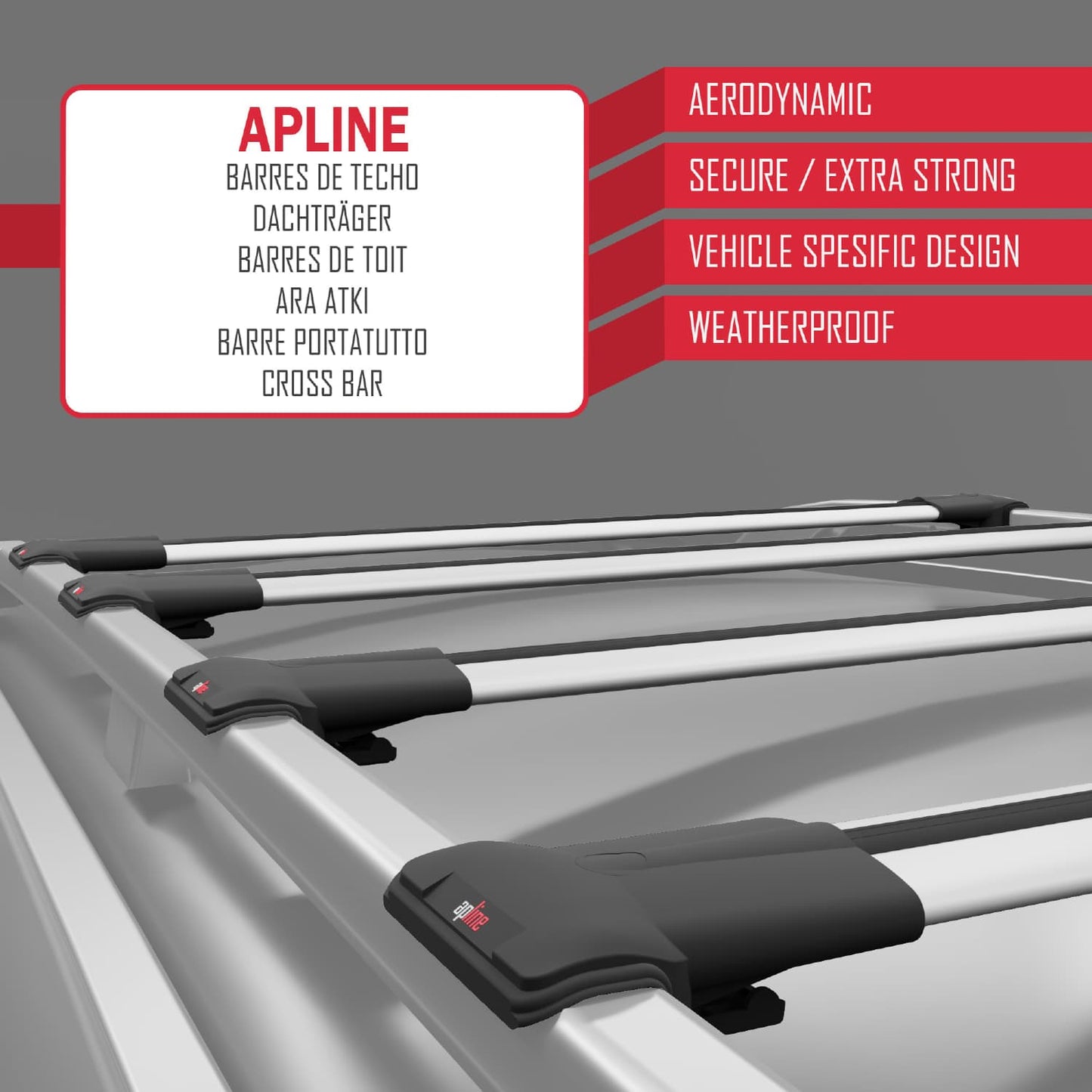 Compatibile con Fiat Doblo 2 2010-2022 Modello FLY Barre Portatutto Railing Portapacchi Auto Alluminio Grigio 4 Barre