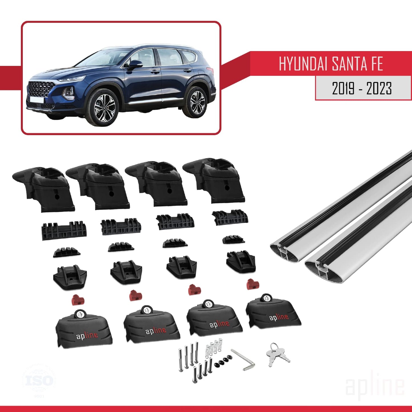 Compatibile con Hyundai Santa Fe 4 (TM) 2019-2023 ACE-2 Barre portatutto per auto Portapacchi Alluminio grigio 2 barre