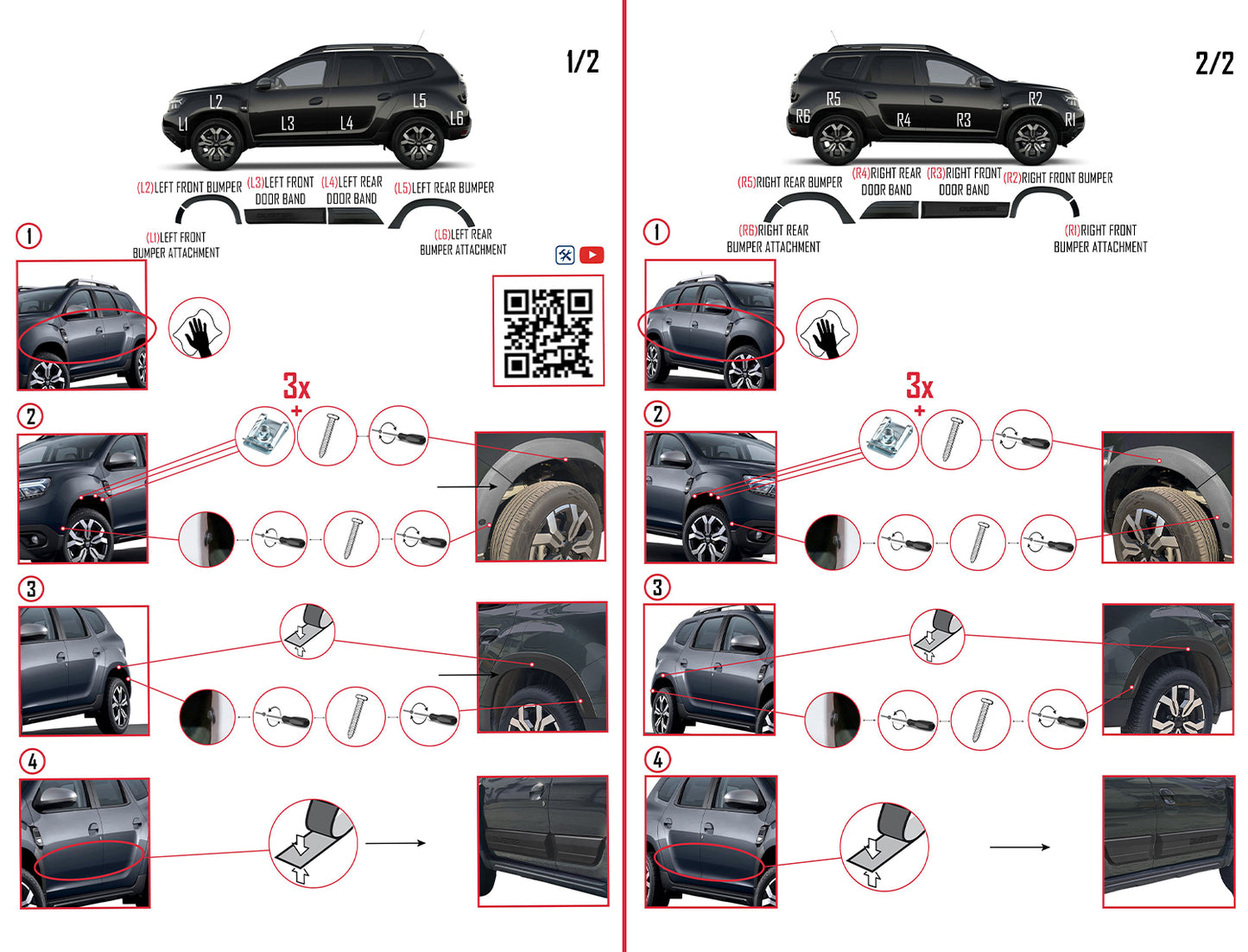 Compatibile con Dacia Duster 2018-2024 Passaruota Protezione per paraurti Parafanghi e protezione veicolo Strisce di Protezione per laterale Protezione veicolo carrozzeria Kit NERO