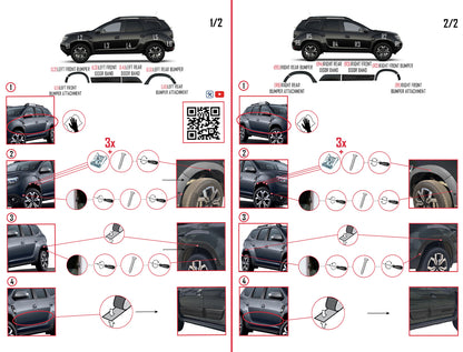 Compatibile con Dacia Duster 2018-2024 Passaruota Protezione per paraurti Parafanghi e protezione veicolo Strisce di Protezione per laterale Protezione veicolo carrozzeria Kit NERO