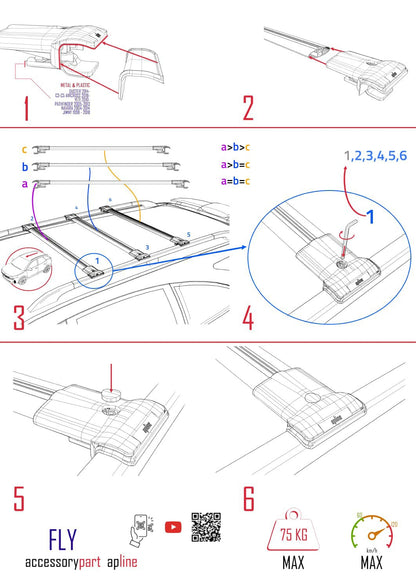 Compatible with Mitsubishi Pajero (V80) 2007-2022 FLY Model Car Roof Rack Cross Bar Grey Aluminium 3 Bars