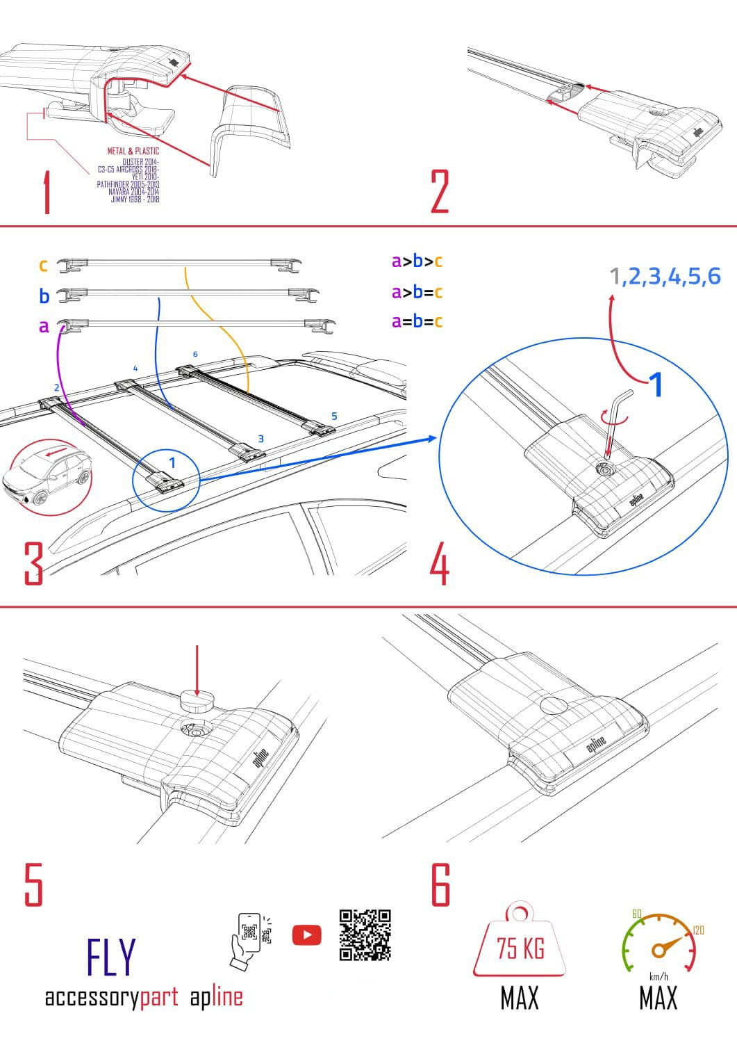 Compatibile con Lada Kalina 2 SW 2013-2018 FLY Model Barre Tetto Portapacchi Auto Barre Portatutto Nero Alluminio 3 Barre