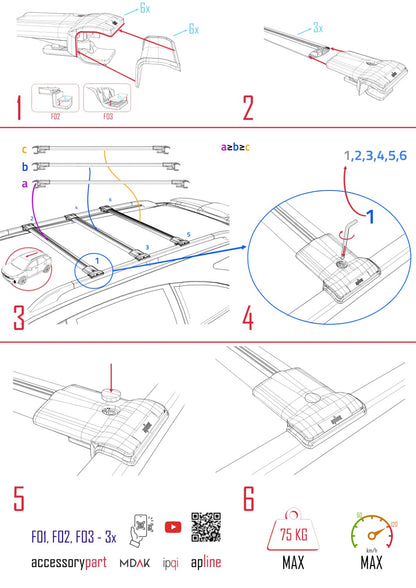Compatibile con Fiat Ducato 3 2007-2025 Modello FLY Barre Portatutto Railing Portapacchi Auto Alluminio Nero 3 Barre
