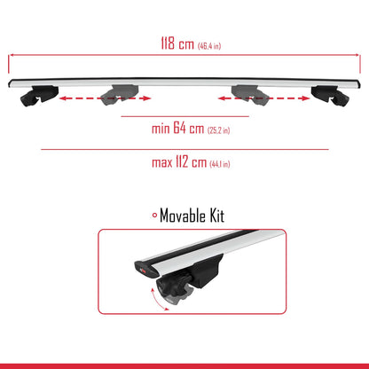 Compatibile con Ssangyong Rodius 2 2013-2018 HOOK Model Barre Tetto Portapacchi Auto Barre Portatutto Grigo Alluminio 2 Barre