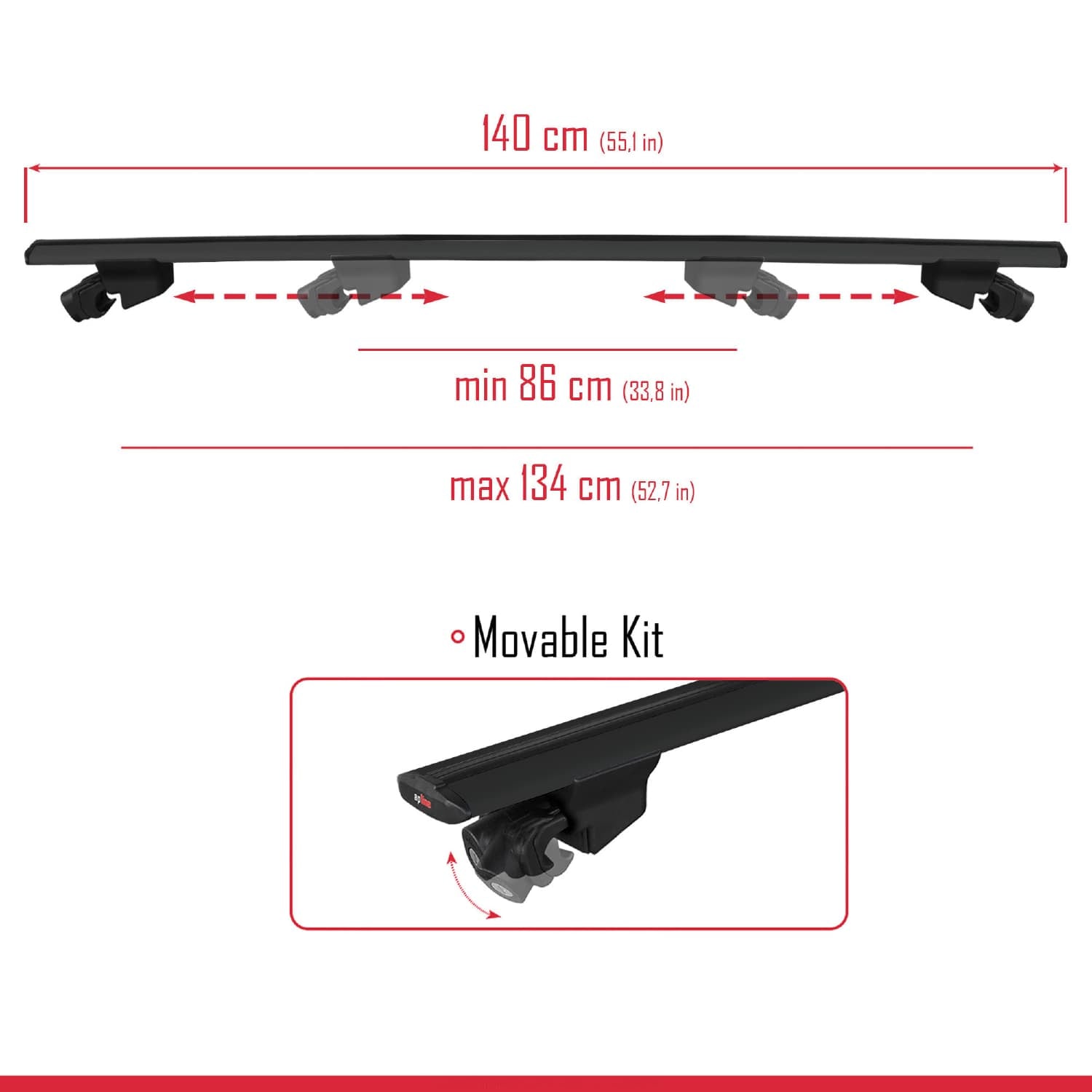 Compatible avec Kia EV9 2024-2025 HOOK Model Barres de Toit Railing Porte-Bagages de Voiture Noir Aluminium 2 Barres