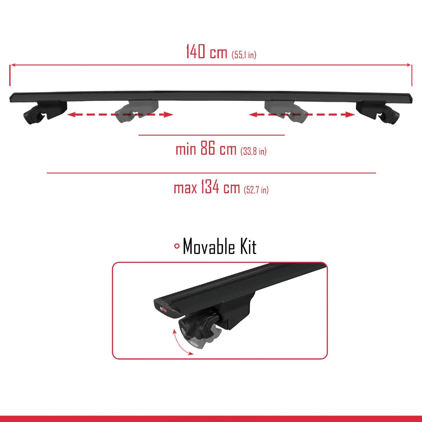 Compatible avec Kia EV5 2024-2025 HOOK Model Barres de Toit Railing Porte-Bagages de Voiture Noir Aluminium 2 Barres