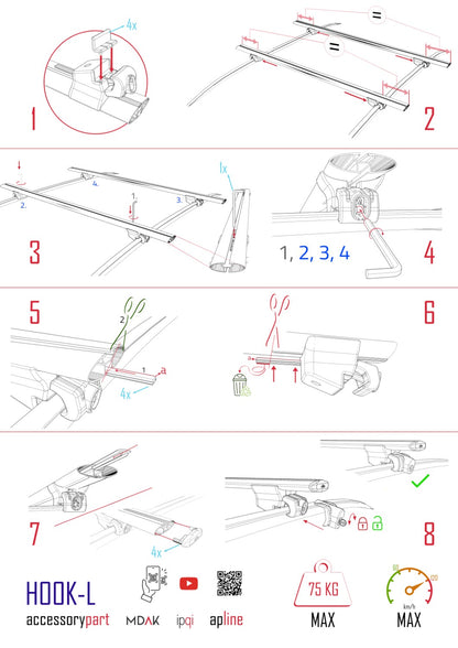 Compatible avec Volkswagen T-Cross (C11) 2019-2025 HOOK Model Barres de Toit Railing Porte-Bagages de Voiture Gris Aluminium 2 Barres