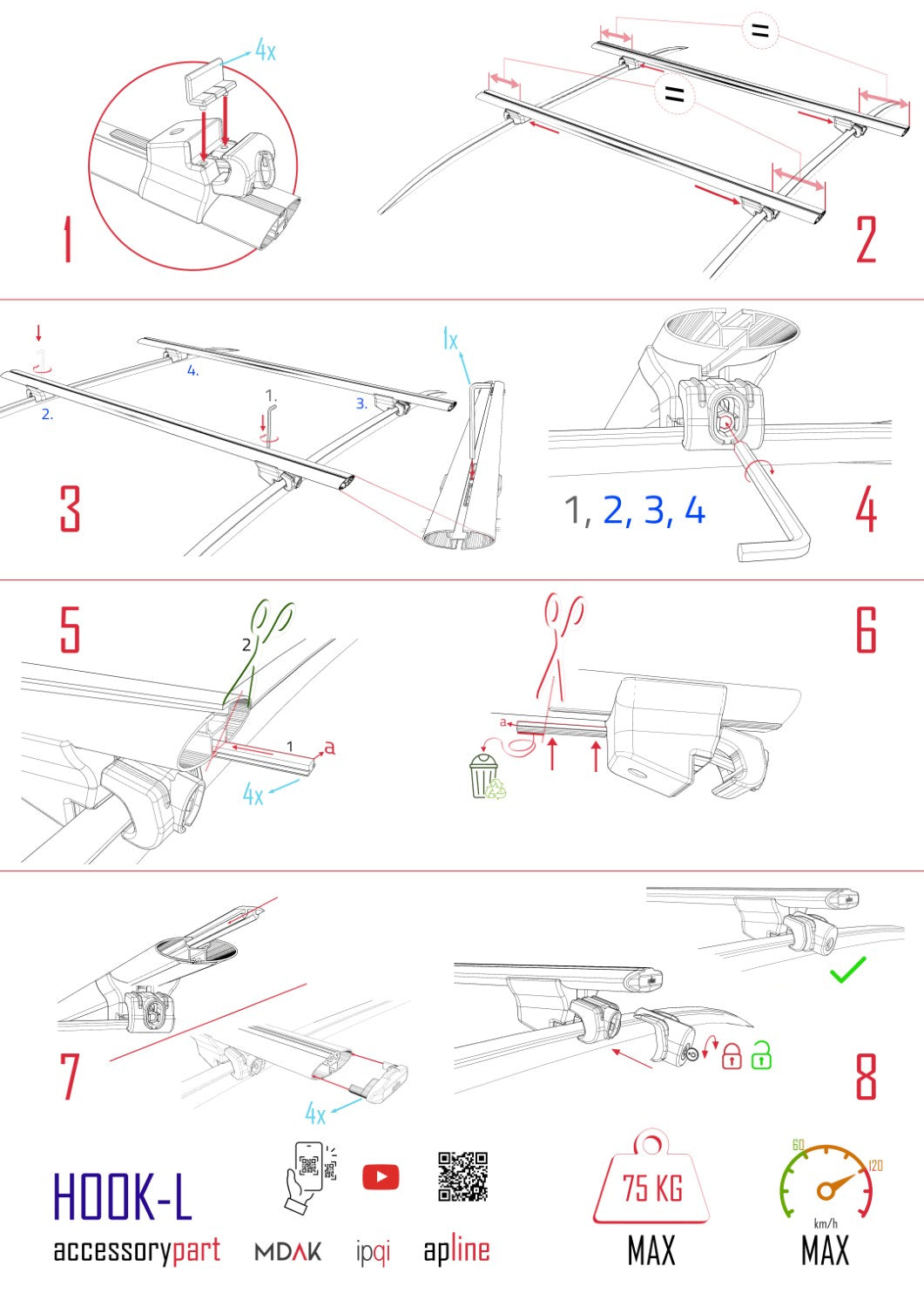Compatible avec Kia EV5 2024-2025 HOOK Model Barres de Toit Railing Porte-Bagages de Voiture Noir Aluminium 2 Barres